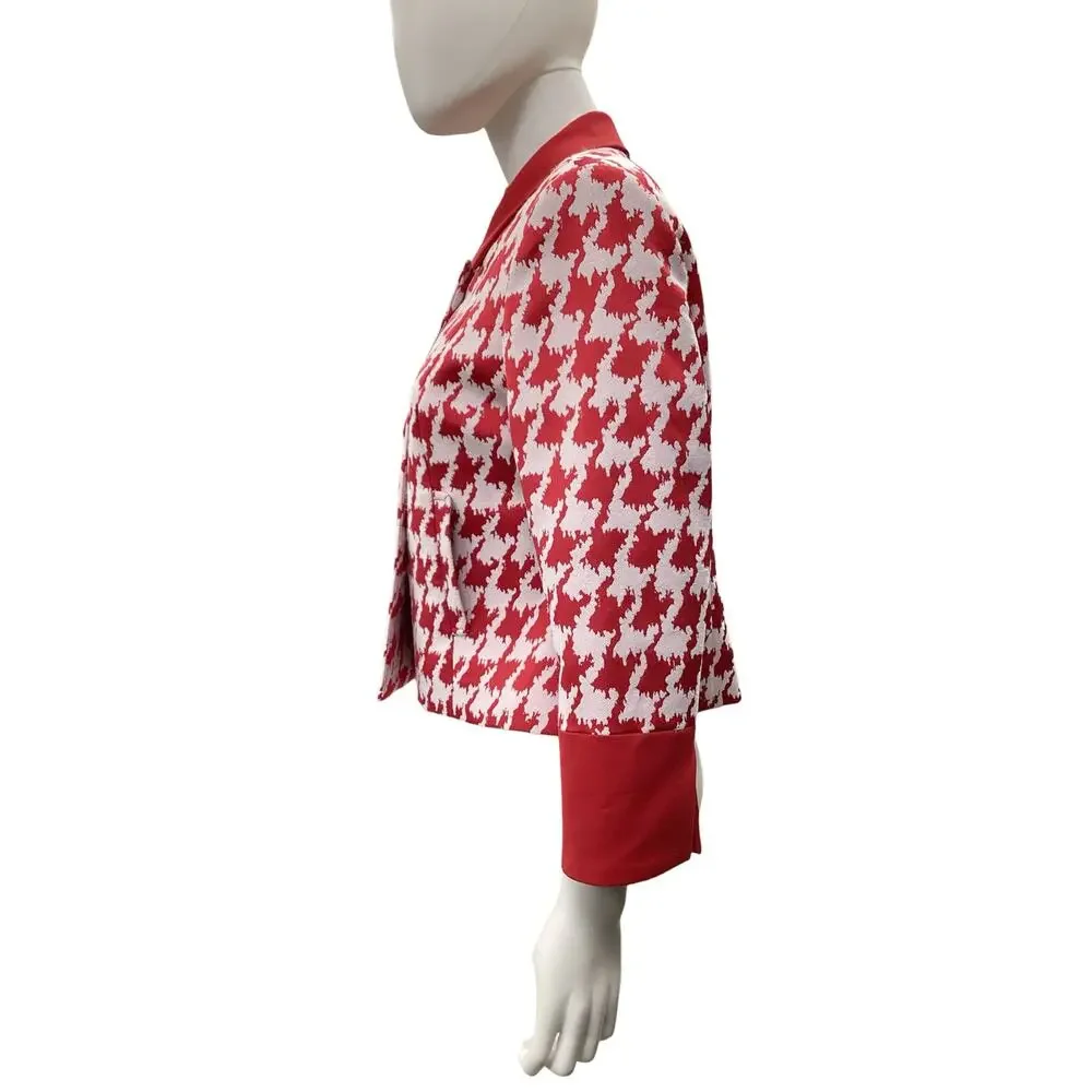 Vintage Mary Kay Blazer Women’s Size M Petite Geometric Pattern Red &White